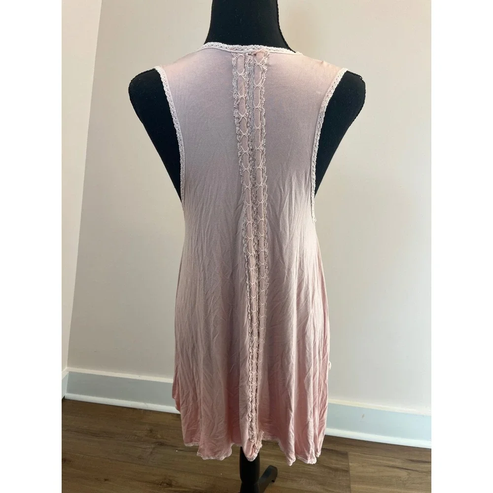 POL Pink Crochet Lace Trim Open Front Sleeveless Cardigan Vest Womens M Boho